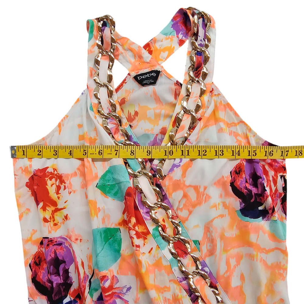 Bebe Blouse Womens Size Small Multicolor Floral Sleeveless Wrap Top Embellished - Picture 15 of 16